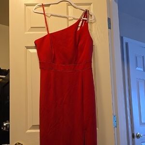 Red Fitted Asymmetrical One-Shoulder Dress